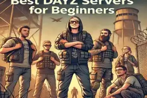 Best DayZ Servers for Beginners showing a group of new male players in a post apocalyptic setting