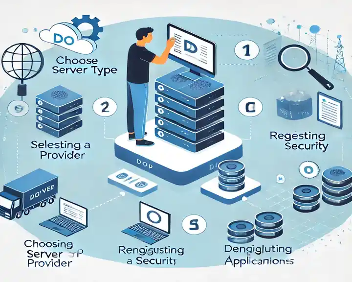 Low Cost Servers for Small Businesses An illustration showing a person setting up a server