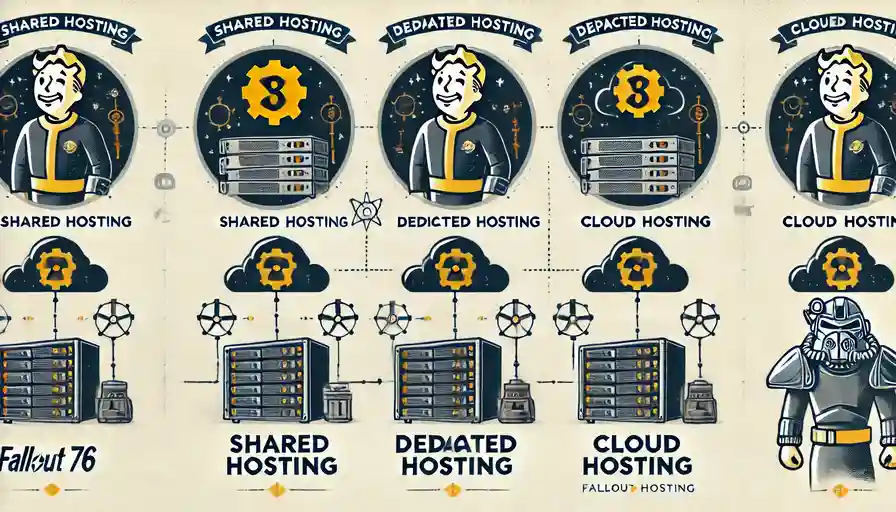 Multiplayer Game Server Hosting A visual representation of the differences between shared hosting, dedicated hosting, and cloud hosting for Fallout 76 servers