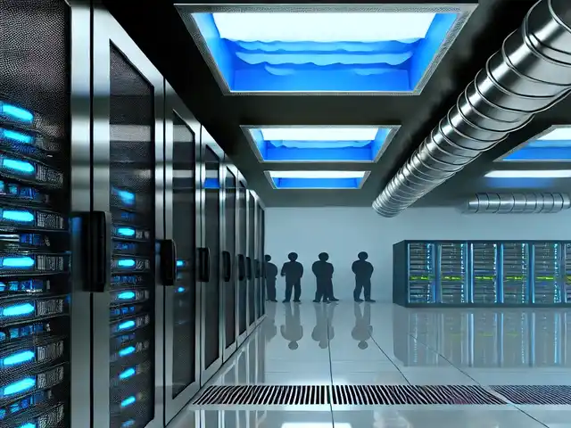 Servers for Startups A sleek and modern data center filled with server racks