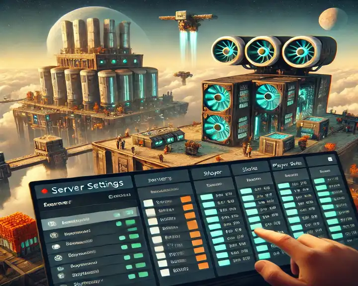 SkyFactory 4 Server Hosting setup showing a player adjusting server settings, such as RAM allocation