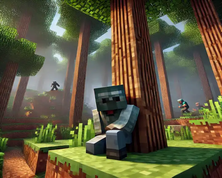 Best Survival Games Minecraft Servers - A Minecraft scene showing a player using stealth to hide from other players in a dense forest