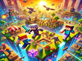 Best Survival Games Minecraft Servers - A vibrant and engaging Minecraft scene showing players in a survival games arena