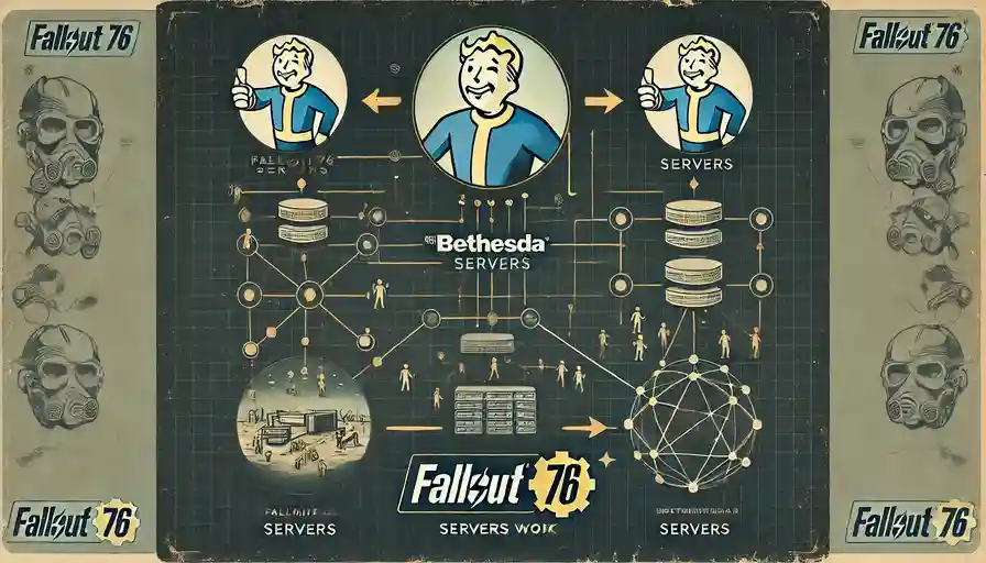 Understanding Fallout 76 Servers An infographic illustrating how Fallout 76 servers work, showing connections between players and Bethesda's servers